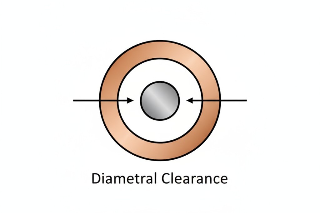 ไดอะแกรมของการระยะห่างหัวต่อกับรูที่เหมาะสมสำหรับการบัดกรีแบบเลือก ไดอะแกรมแสดงขัดจังหวะข้ามส่วนของแผ่นวงจรพิมพ์ผ่านรูที่มีส่วนประกอบภายใน ลูกศรแสดงถึงระยะห่างเส้นผ่านศูนย์กลางที่เหมาะสม 0.15mm ถึง 0.25mm