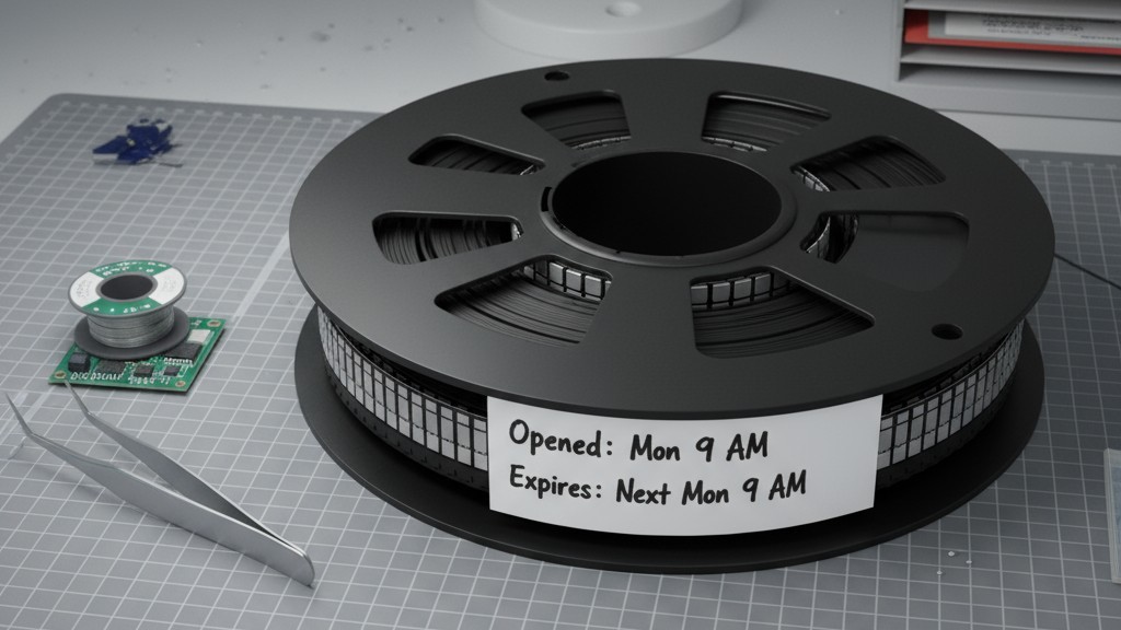 การติดตามชิ้นส่วนบนรีลด้วยมือ ม้วนอุปกรณ์อิเล็กทรอนิกส์พร้อมป้ายเขียนด้วยลายมืออย่างง่ายแสดงวันที่และเวลาที่เปิดเพื่อใช้ติดตามอายุการใช้งานบนพื้น