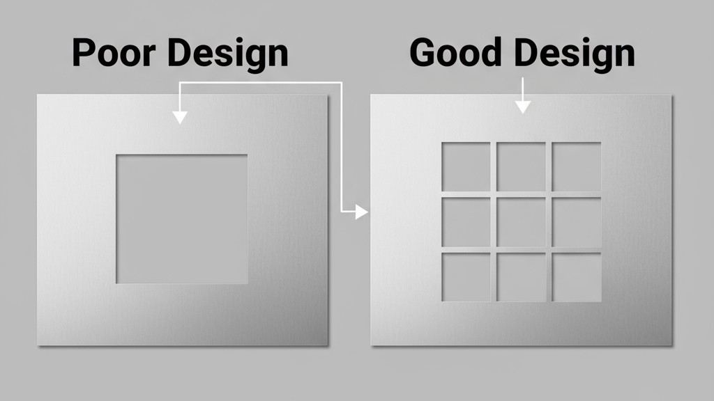 Effective Stencil Design for Reducing Voids A comparison of a bad stencil design with one large opening and a good design with a grid of smaller openings for a thermal pad.