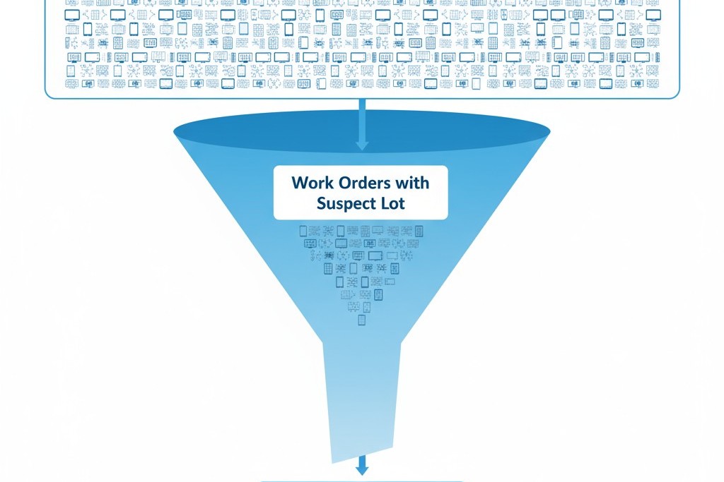 An infographic showing how a good traceability system funnels a potential recall from thousands of units down to a small, targeted batch.